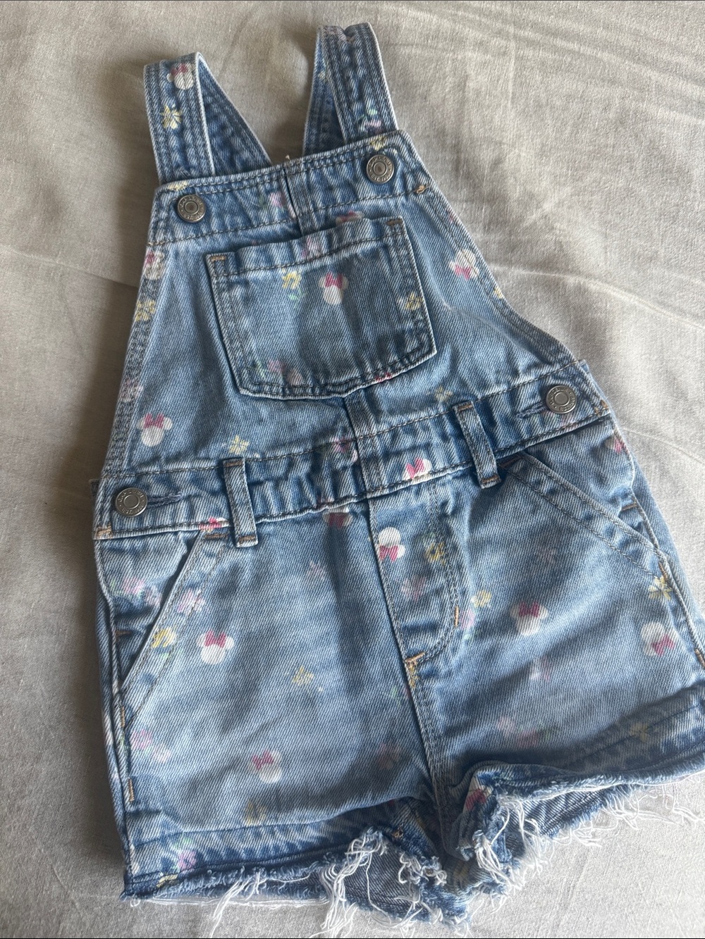 GAP Light Blue Denim Floral Shorts Overalls